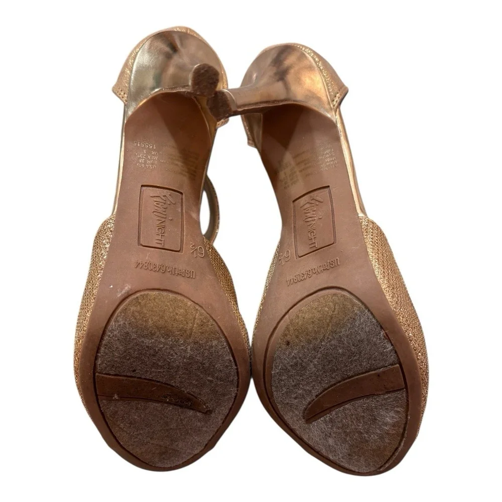 Fioni Night Gold Shimmer Peep Toe Platform Stiletto Heels Womens 6.5 M Zip Party